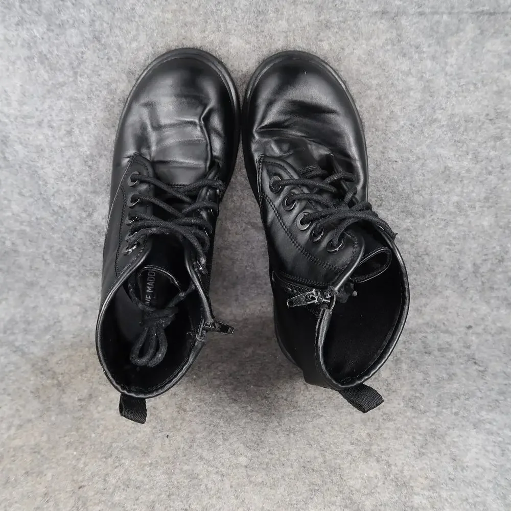 Steve Madden Shoes Kids 4 Boots Combat Black Lace Up Side Zip Round Toe Shortie